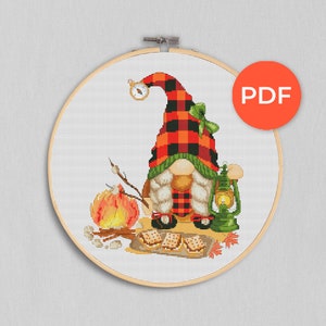 Camping girl, Cross stitch PDF, Camping cross stitch, Gnomes cross stitch, Modern cross stitch, Cross stitch pattern, Funny cross stitch