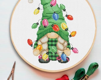 Christmas Lights Cross Stitch Pattern PDF — Festive Holiday Embroidery Design, Instant Download