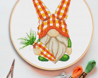 Gnomos punto de cruz conejo de Pascua