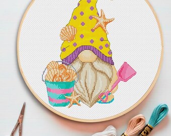 Beach Gnome Cross Stitch Pattern