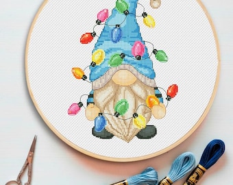 Christmas Gnome Cross Stitch Pattern: Holiday Embroidery Chart (PDF Download
