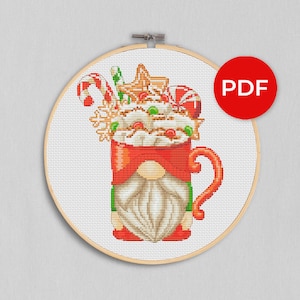 Christmas cup, Christmas cross stitch, Gnomes cross stitch, Modern cross stitch, Cross stitch pattern, Christmas ornament