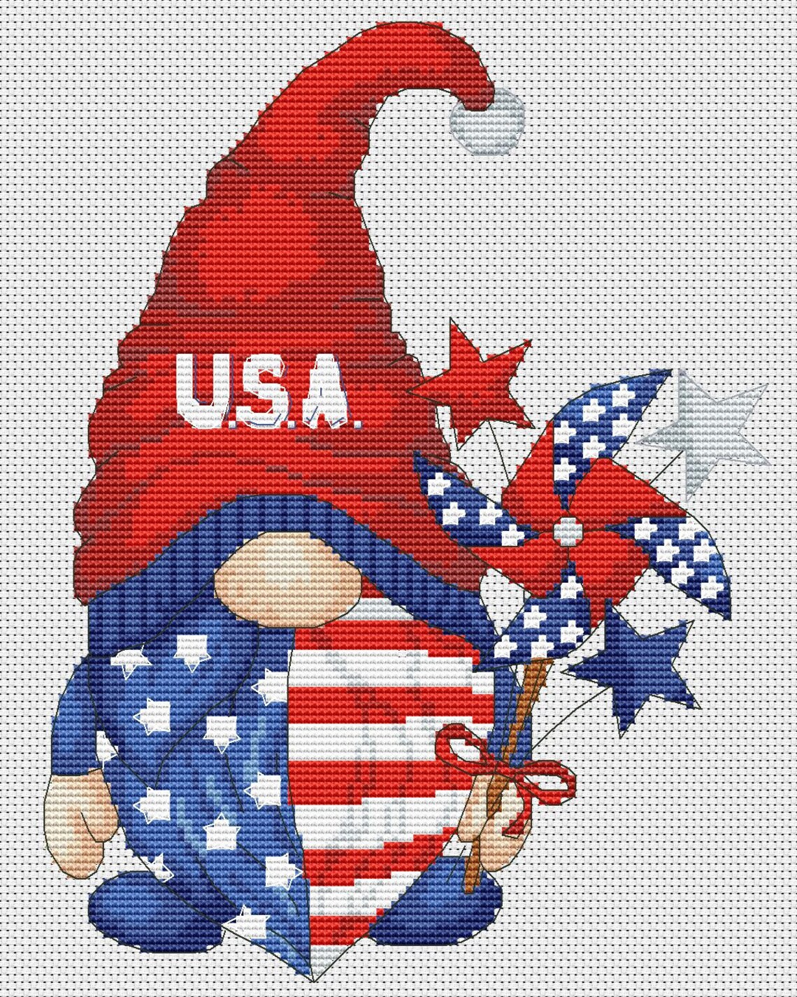 Patriotic Gnome Cross Stitch 4th July Cross Stitch Gnomes Etsy
