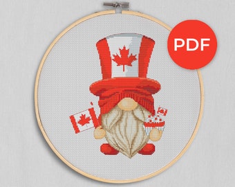 Canada Day, Cross stitch, Maple leaf cross stitch, Gnomes cross stitch, Modern cross stitch, Cross stitch pattern, Independence day