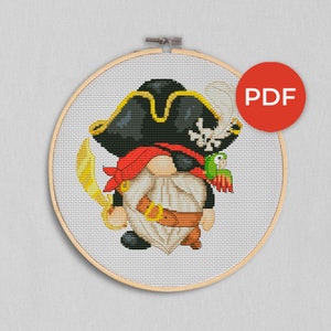 Pirate, Cross stitch pattern, Pirate cross stitch, Animal cross stitch, Counted cross stitch, Gnomes cross stitch, Funny cross stitch