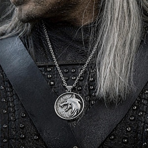 Wolf Medallion Necklace, Witcher Pendant, Handmade Geralt Cosplay Jewelry