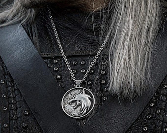 Wolf Medallion Necklace, Witcher Pendant, Handmade Geralt Cosplay Jewelry