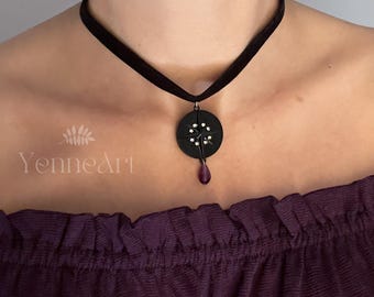 Yennefer velvet necklace, black choker, star medallion, Witcher cosplay costume, gift bag, black velvet collar