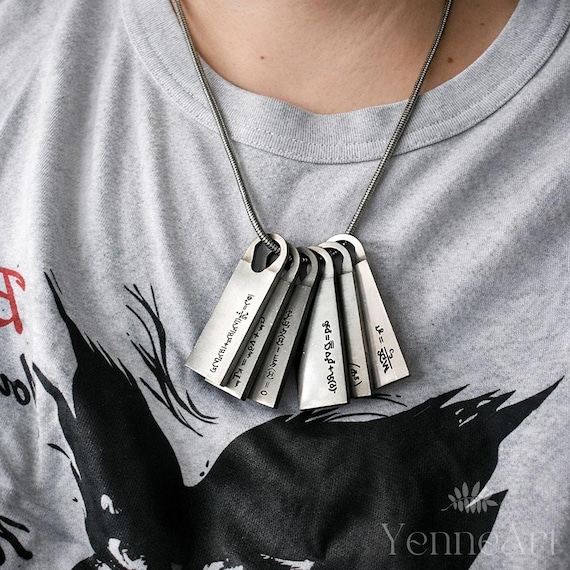 Equation Necklace With 6 Engraved Tags, Dog Tag Symbol Pendant