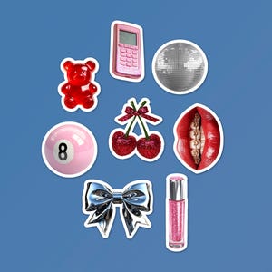 y2k Cutecore Sticker Pack Preppy Girly Vibes Cherry Sticker Bundle Bow Die-Cut Laptop Stickers Design Pinterest It Girl Style 90s Bottle