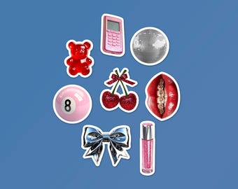 Y2K Sticker Pack: Glitter Cherries, Bows, and Retro Designs