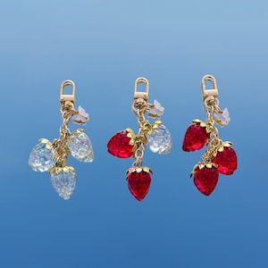 Strawberry Bag Charm: Acrylic Fruit Keychain with Butterfly Accent