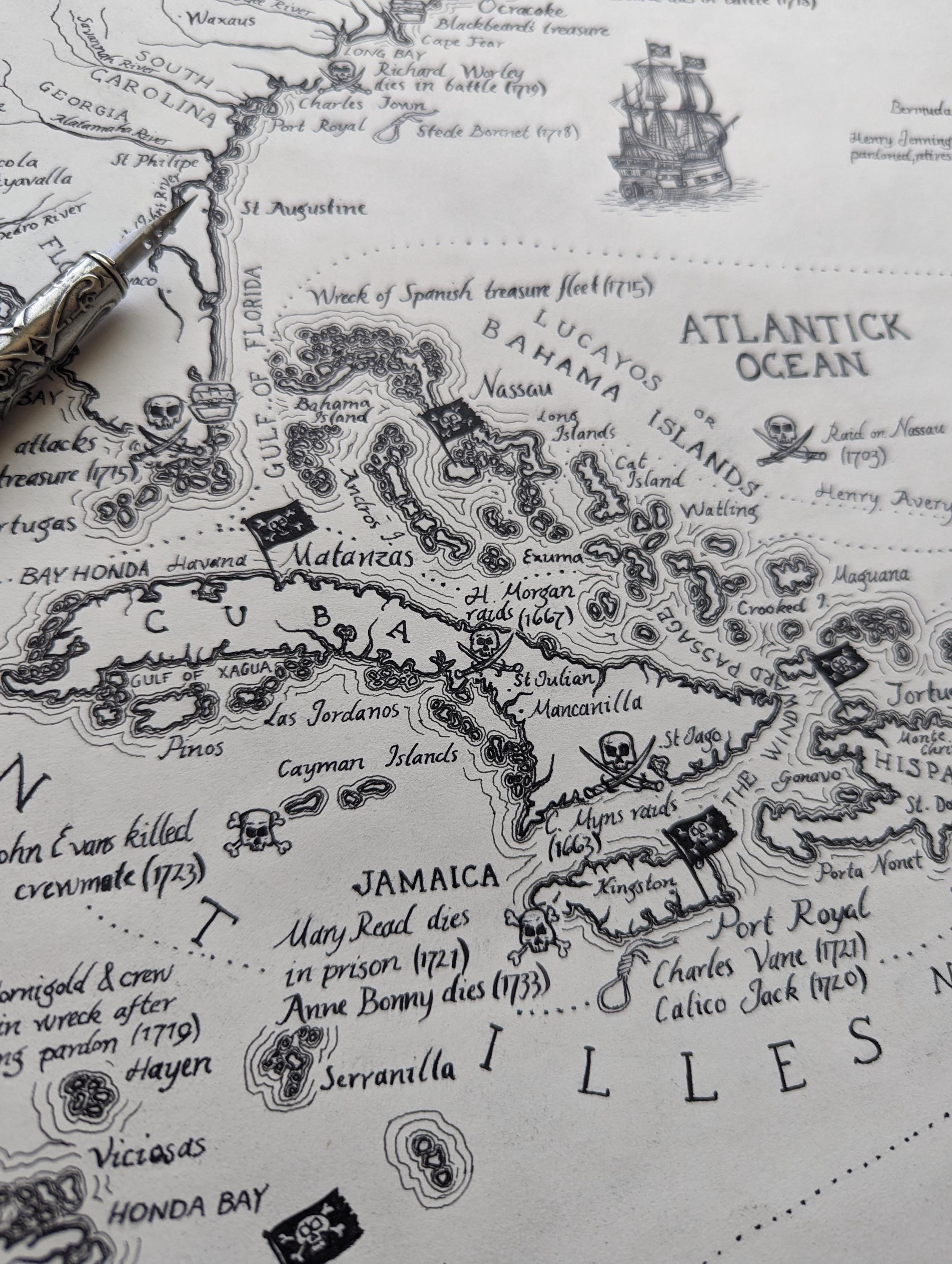 Hand Drawn Pirates of the Caribbean Map • Fine Art Map Print - Etsy UK