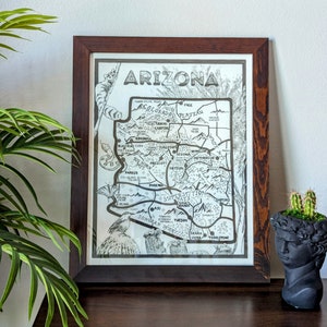 Hand-Drawn Map of Arizona - Fine Art Print, Wall Art, Wall Decor, Unique Art