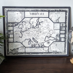 WWII MAP European Theater - Fine Art Print of Hand Drawn Map - Wall Art, Wall Decor, Unique Art, Perfect Map Gift