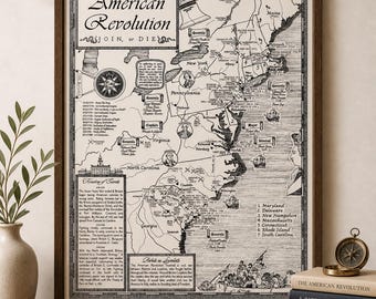 Hand Drawn American Revolution War Map Print • Military History Wall Art