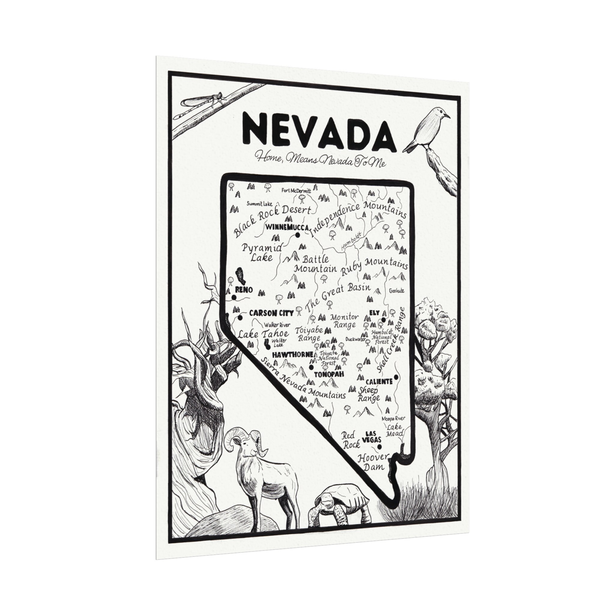 Hand-drawn Map of Nevada Fine Art Print Wall Art Wall - Etsy