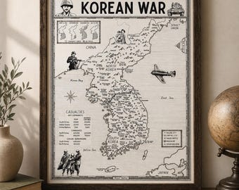 Hand Drawn Korean War Map Print • Military History Wall Art