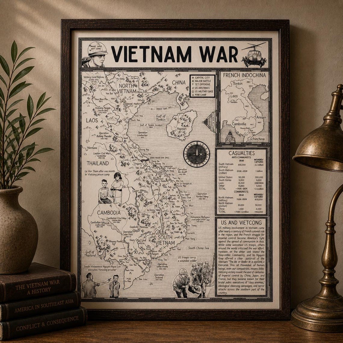 Hand Drawn Vietnam War Map Print • Military History Wall Art - Etsy