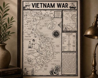 Hand Drawn Vietnam War Map Print • Military History Wall Art