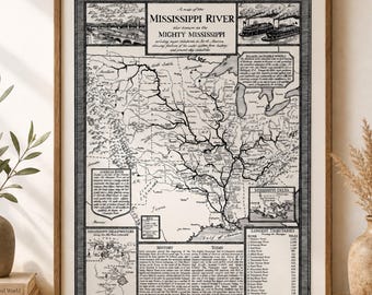 Mississippi River Hand Drawn Map – Fine Art Print