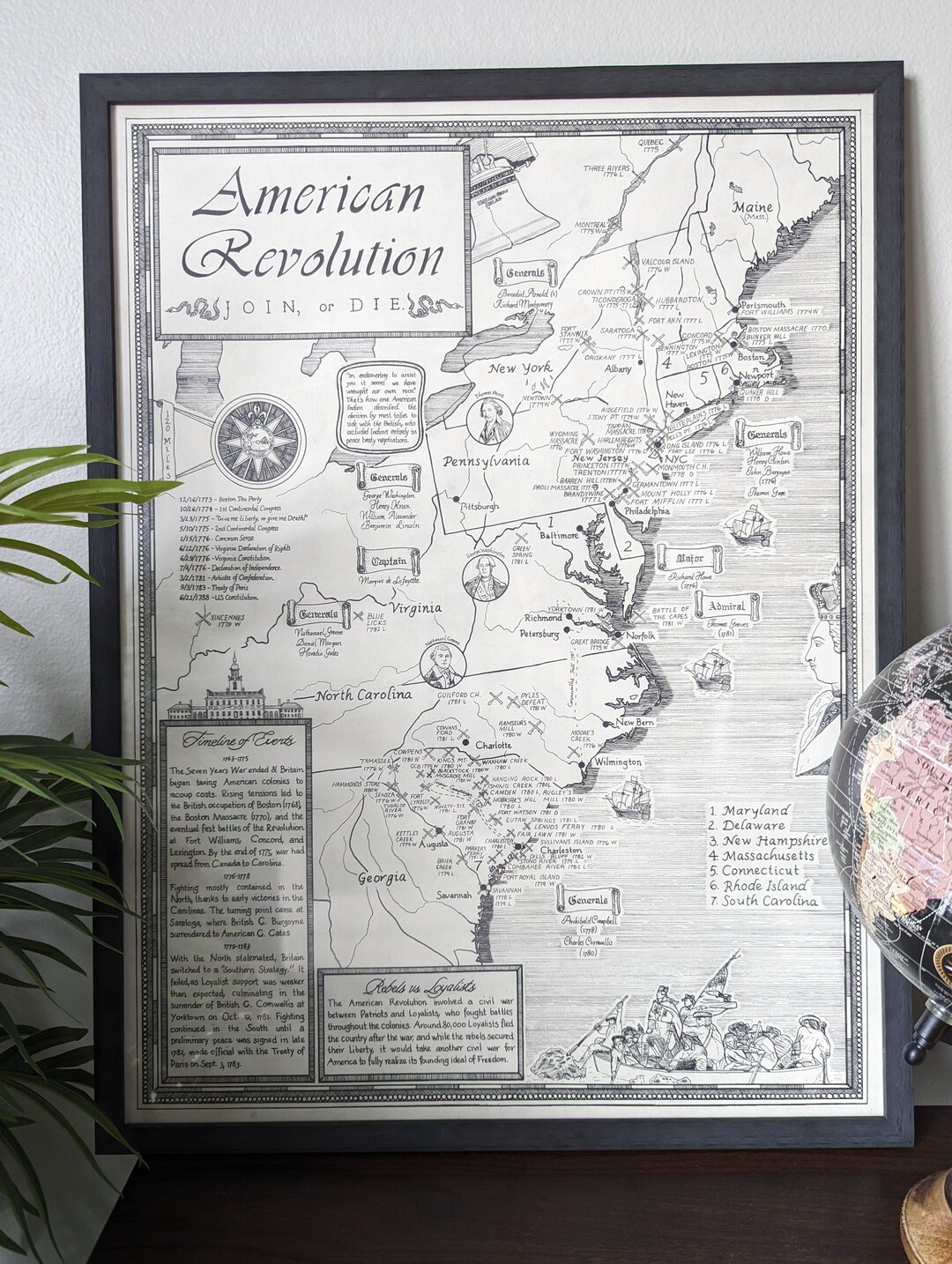 American Revolution Hand Drawn Map - Fine Art Print of Hand Drawn Map ...