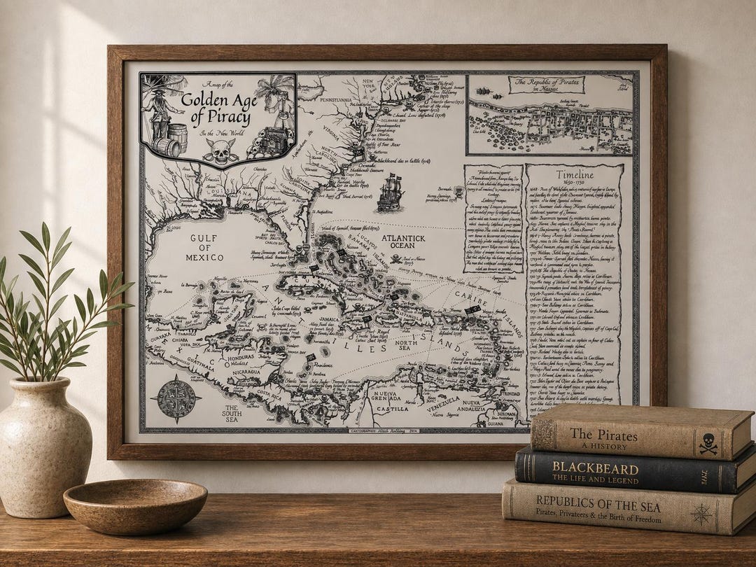 Hand Drawn Pirates of the Caribbean Map • Fine Art Map Print - Etsy