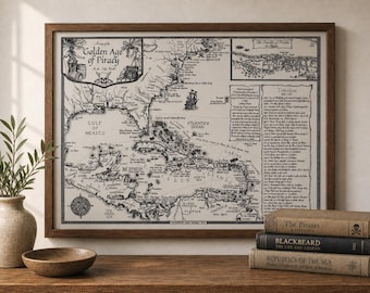 Hand Drawn Pirates of the Caribbean Map • Fine Art Map Print