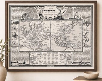 Hand Drawn World War II Map Print • Military History Wall Art