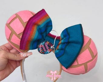 Pan Dulce Conchitas Ears Headband with Sarape Bow