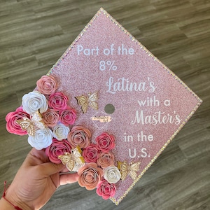 Personalized Latina Master's Graduation Cap Topper with Flowers