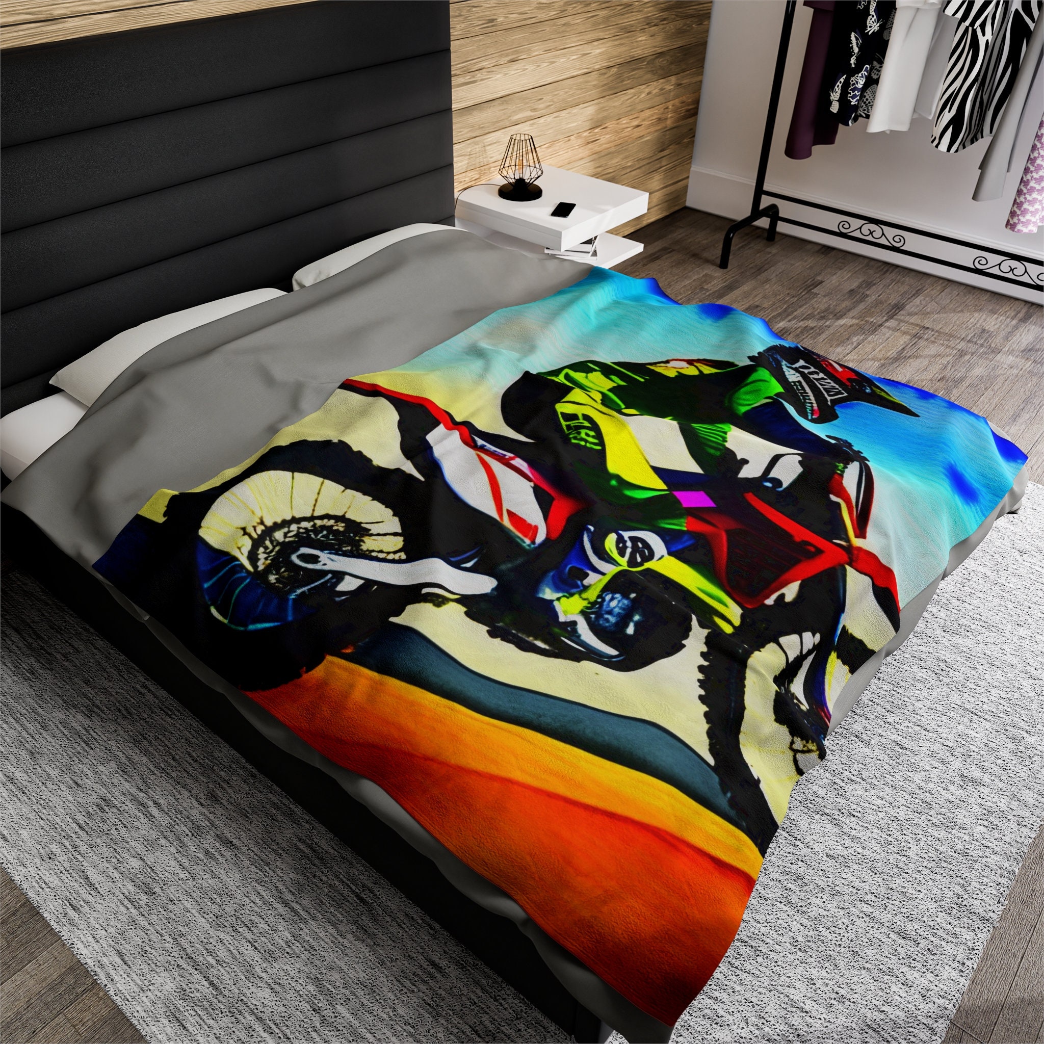 Dirt Bike, Dirt Biking, Motor Sports Blankets, Motocross Throw, Race Bedding, Velveteen Plush