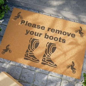 Dirt Bike Front Doormat, Please Remove Your Boots, Custom Door Rug, Funny Unique Welcome Mat