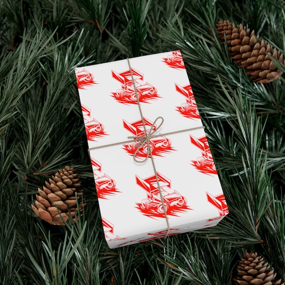 Winged Sprint Car Gift Wrapping Paper, Racing Gift Wrap, Christmas Holiday Gifting Papers