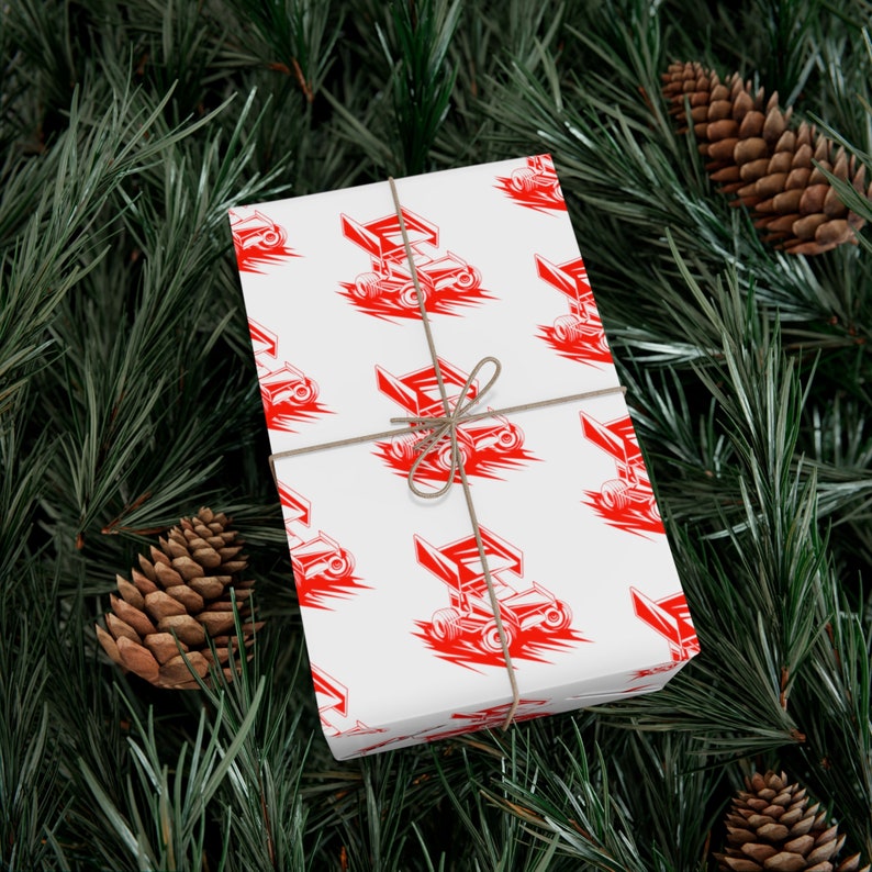 Winged Sprint Car Gift Wrapping Paper, Racing Gift Wrap, Christmas Holiday Gifting Papers image 1