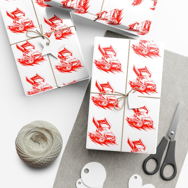 Winged Sprint Car Gift Wrapping Paper, Racing Gift Wrap, Christmas Holiday Gifting Papers image 3