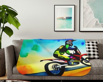 Dirt bike blanket, motocross racing throw, motorsport lover, dirt life, camping blanket