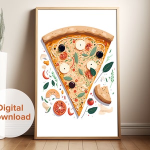 Boho Style Pizza, Digital Print Wall Art, Boho Decor, Pizza Lover Gift, Pizza Art, Kitchen Decor, Food Art, Foodie Gift