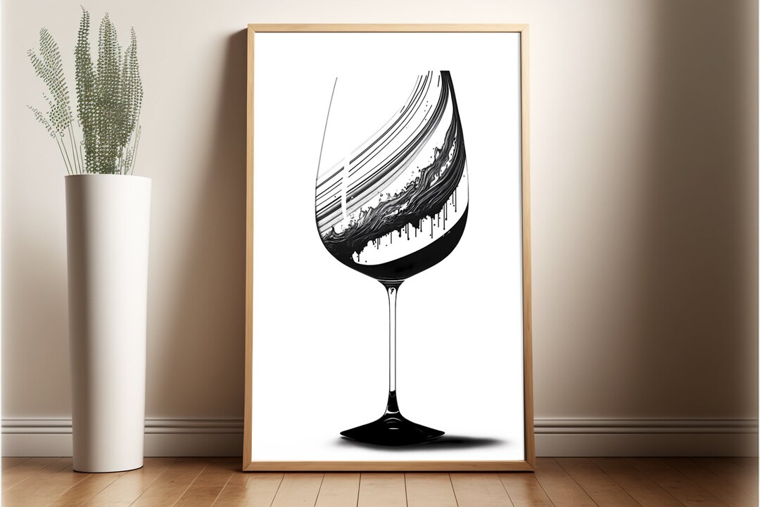 Wine Glass Wall Art, Abstract, Wall Art, Minimalist, Kitchen Decor, Bar Poster, Black and White ...