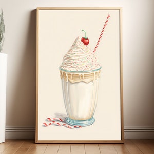 Milkshake Watercolor Poster, Retro 1950s, Unique Diner Decor, Sweet Treat Lover Gift, Vintage Wall Art, Food Poster, Kitchen Decor, Vintage