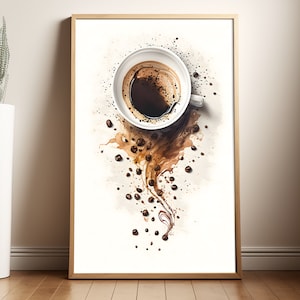 Watercolor Coffee Art, Coffee Art, Minimalist Kitchen Art, Food Poster, Coffee Bar Art, Cafe Art, Kitchen Decor, Coffee Lover Gift