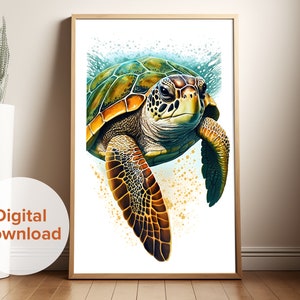 Sea Turtle Digital Print, Ocean Decor, Wildlife Poster, Beach House Decor, Coastal Decor, Marine Life Poster, Beach Wall Art, Ocean Art