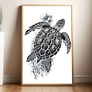 Sea Turtle Wall Art, Minimalist Ocean Decor, Sea Life Art, Marine Life Poster, Coastal Wall Art, Beach House Decor, Ocean Lover Art