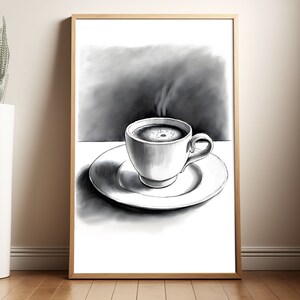 Impressão charocal de café, pôster elegante para cozinha, arte de café doméstico, arte de bar de café, pôster de cozinha rústica, presente de amante de café, pôster de comida