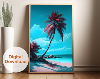 Palm Tree Art, Beach Landscape, Digital Print, Surrealist, Coastal Wall Art, Beach House Decor, Modern Wall Art, Tropical Decor, Home Decor