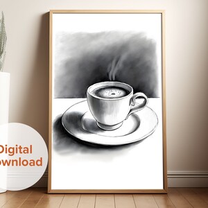 Impressão digital Charoca de café, pôster elegante para cozinha, arte de café doméstico, arte de bar de café, pôster de cozinha rústica, presente de café, pôster de comida