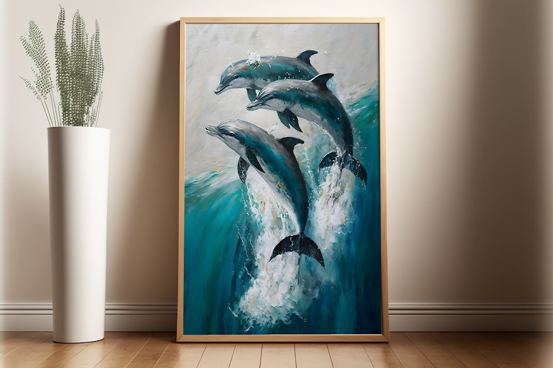Dolphin Wall Art, Ocean Decor, Animal Print, Beach House Painting, Sea ...