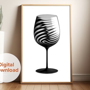 Abstract Wine Glass Digital Print, Minimalist Wall Art, Kitchen Décor, Home Art, Black & White Art, Home Bar Décor