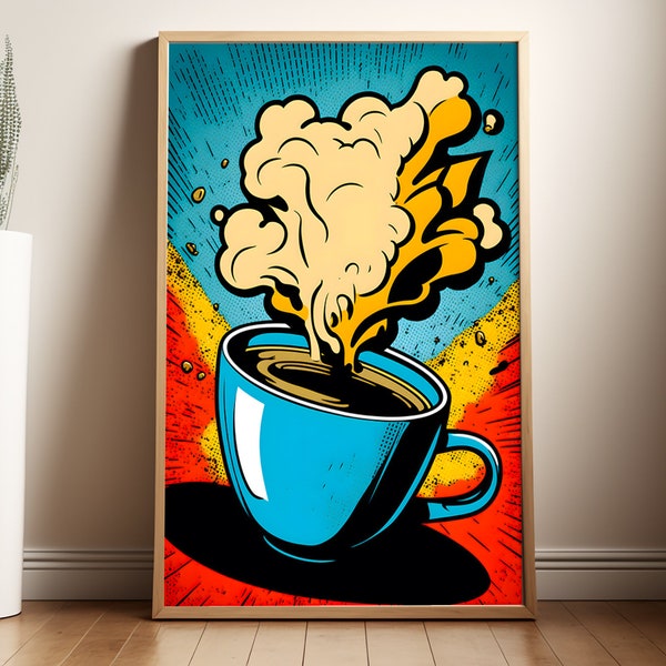 Coffee Pop Art Poster, Retro Kitchen Wall Art, Home Cafe Decor, Kitchen Wall Art, Foodie Poster, Coffee Lover Gift, Pop Art, Comic Book