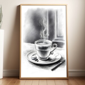 Charcoal Coffee Poster, Modern Coffee Wall Art, Home Cafe Art, Kitchen Wall Art, Coffee Decor, Coffee Lover Gift, Coffee Gift
